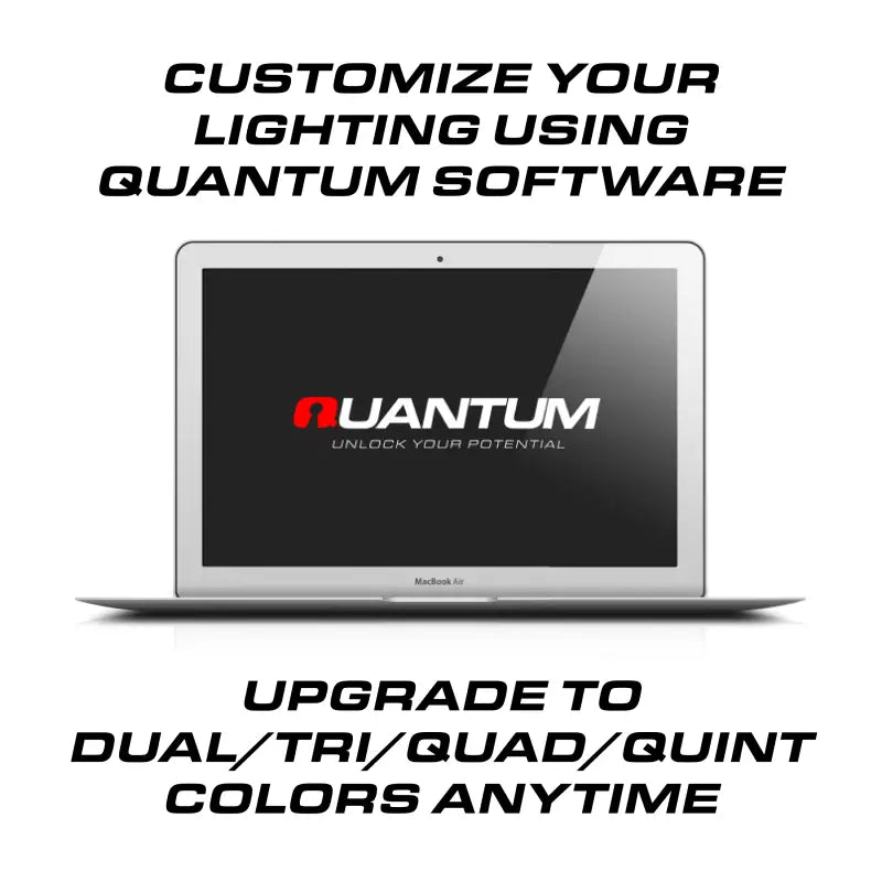 Silver laptop displaying Quantum software on Feniex Quantum 2.0 18-inch mini light bar