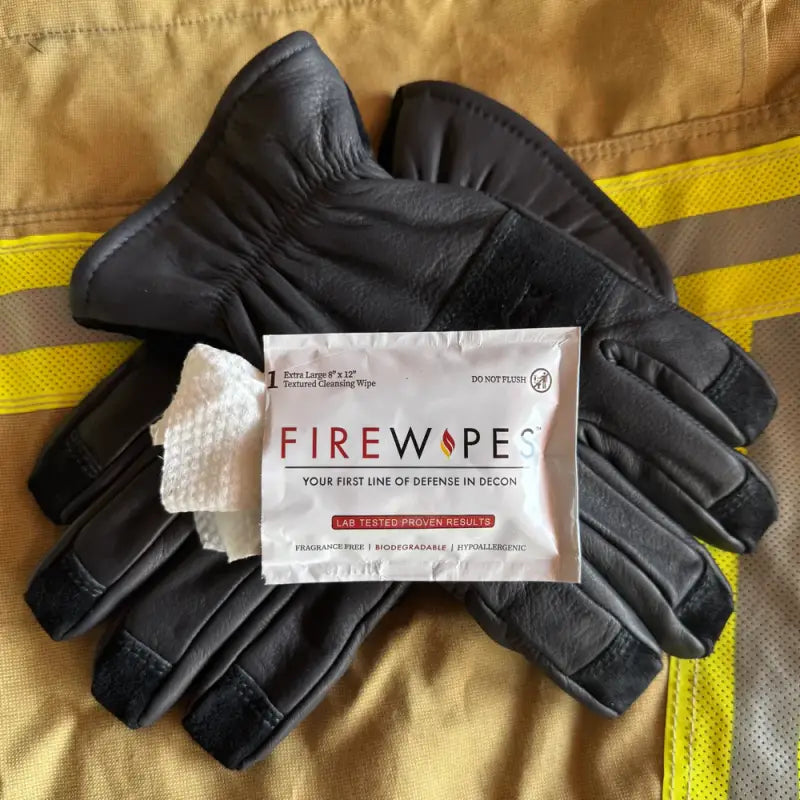 Fire Wipes biodegradable industrial strength disposable decon wipes and gloves for external dermal areas