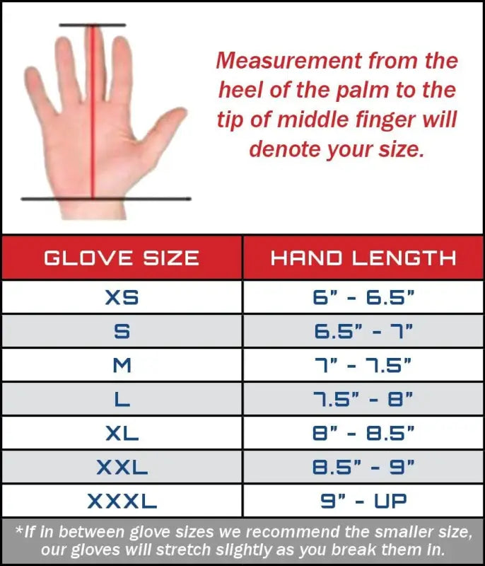 Glove size chart for Diesel Work Gloves 2.0 Elite with goatskin outer layer for superior dexterity