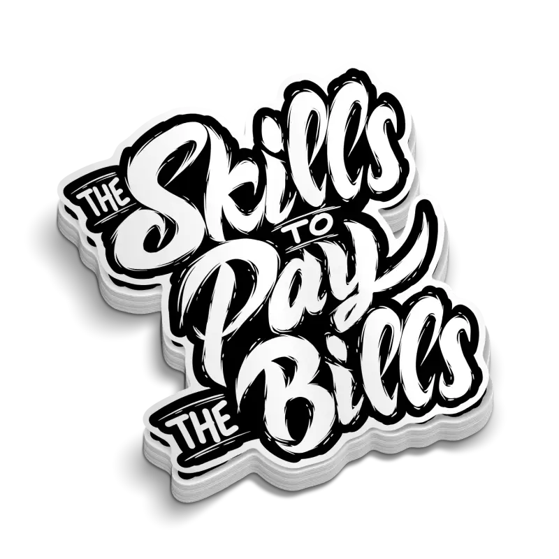 Distressed black and white typography graphic design for Skills Helmet Sticker for blue collar workers