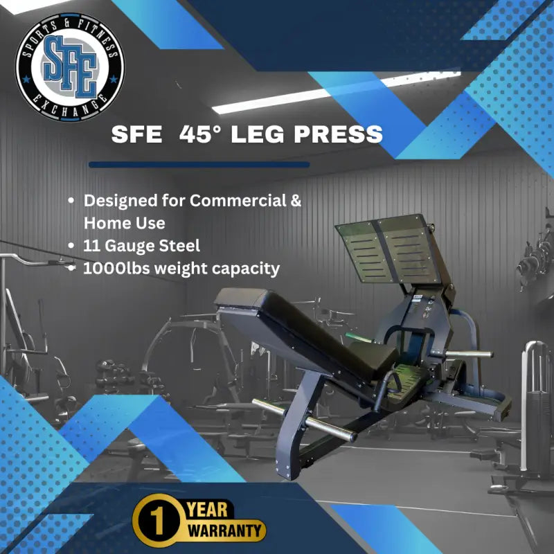 Gray and black SFE 45 Degree Leg Press, a top-quality plate loaded leg press
