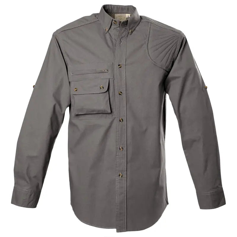 Gray Left-Hand Hunter Shirt for Men with chest pockets and quilted shooter patch