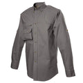 Gray Left-Hand Hunter Shirt for Men with quilted shooter patch and roll-up sleeves