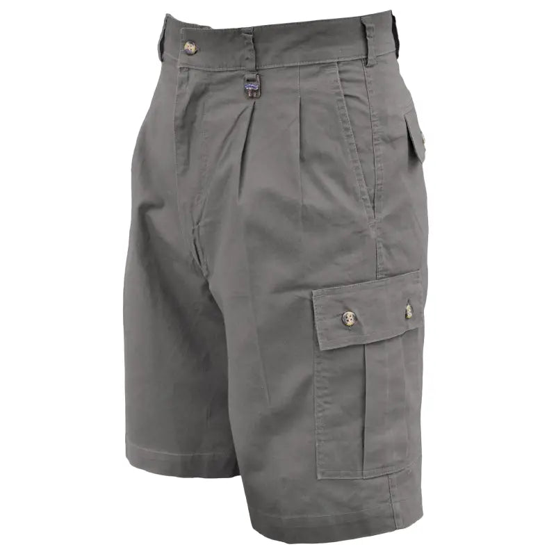 Gray Cargo Shorts for Men with pleated front, ideal for first responders and firefighters
