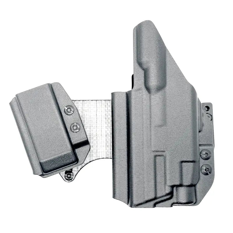 Gray gun holster with magazine carrier on 4BROS Fat Guy’s Appendix Rig