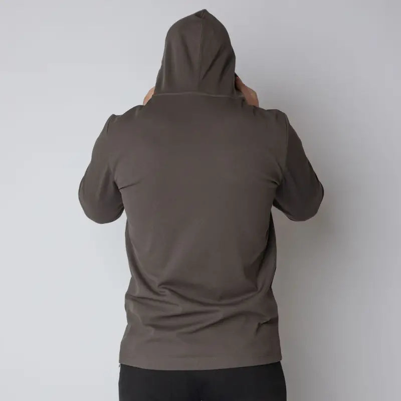 Gray durable concealment hoodie with hand pocket and smooth draws for outdoor wear