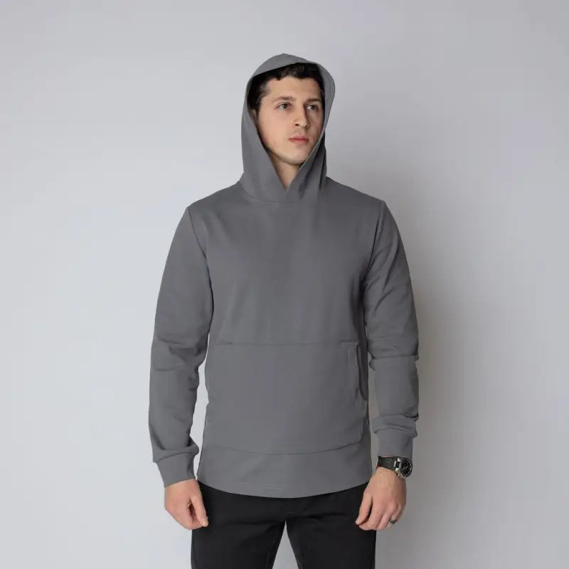 Gray Durable Concealment Hoodie with Hand Pocket and Smooth Draws for Comfort
