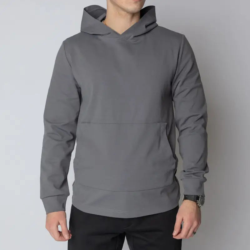 Gray hooded sweatshirt from Durable Concealment Hoodie with hand pocket and smooth draws