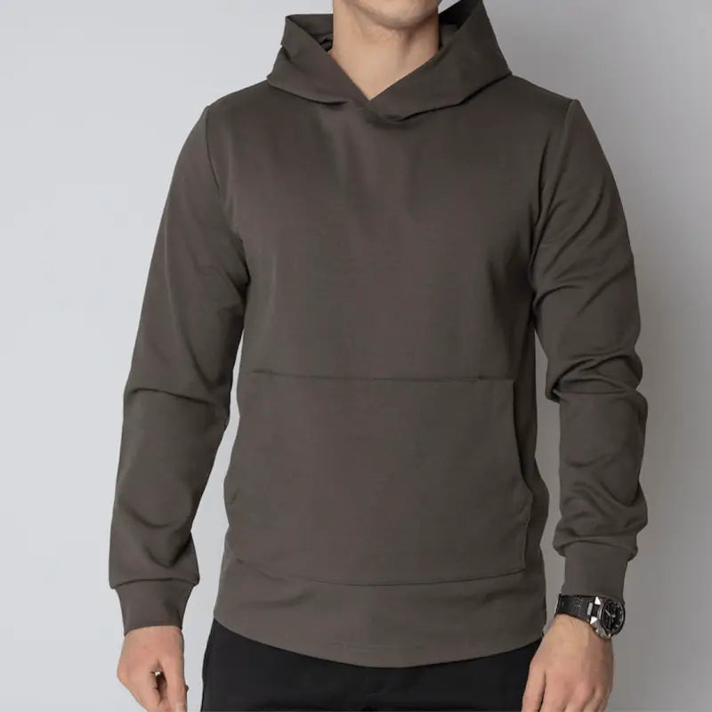 Gray hooded sweatshirt with hand pocket and smooth draws in Durable Concealment Hoodie