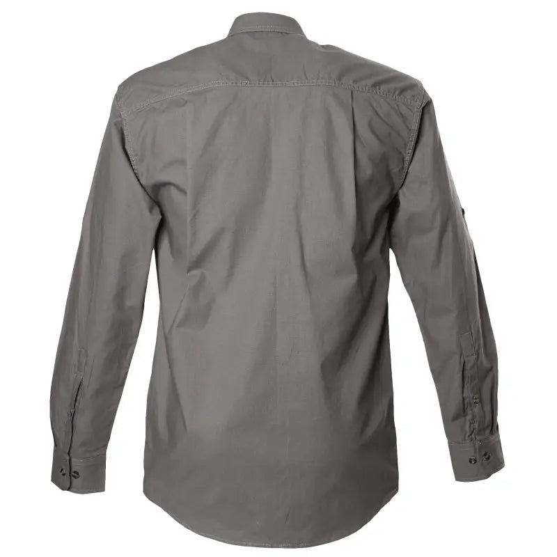 Gray long-sleeved Safari Shirt for Men with two chest pockets, ideal for outdoor essentials