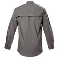 Gray long-sleeved Left-Hand Hunter Shirt for Men with yoke and quilted shooter patch