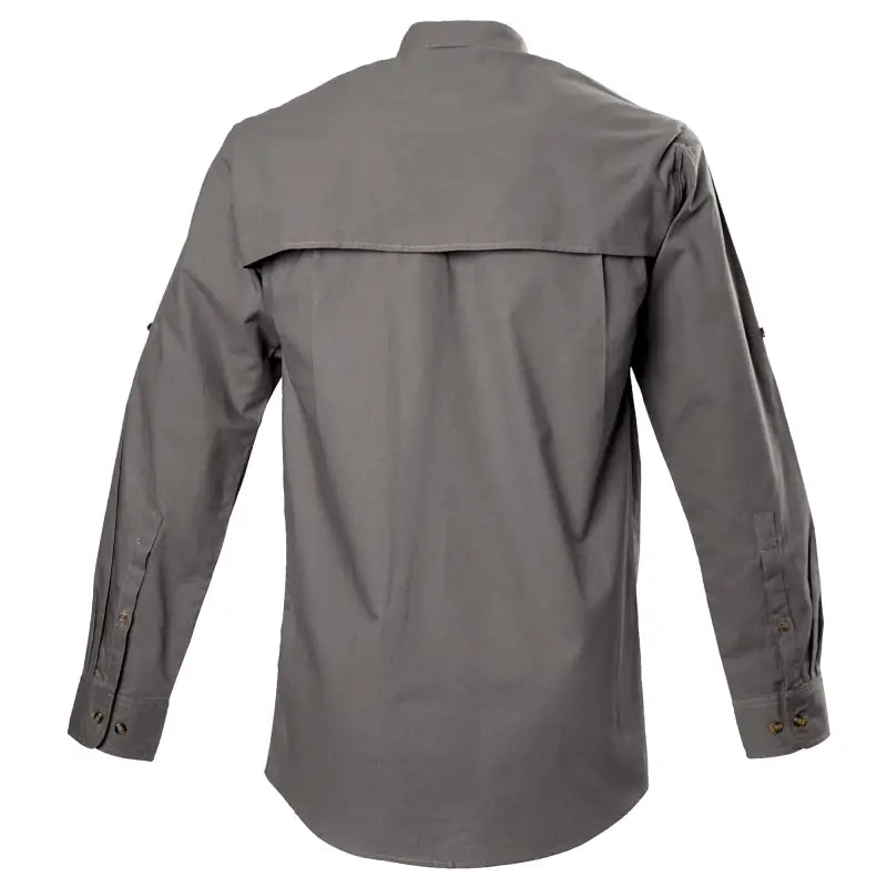 Gray long-sleeved Left-Hand Hunter Shirt for Men with yoke and quilted shooter patch
