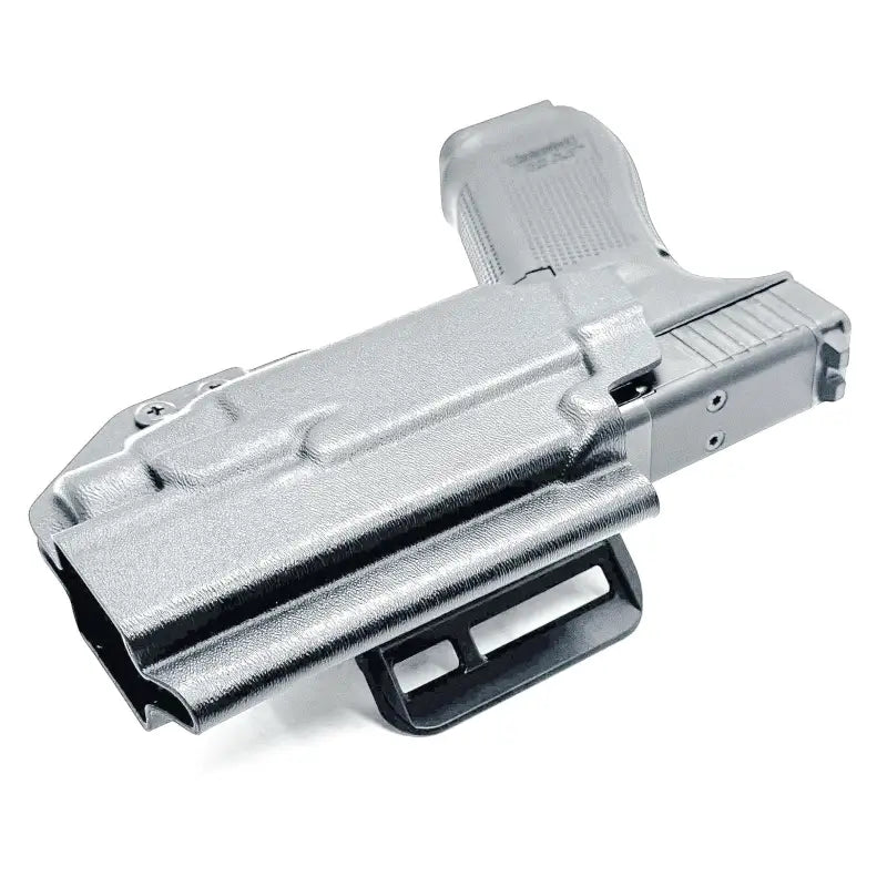 Gray pistol with Streamlight TLR-7 HL-X in black holster for Glock 17 and TLR-7 HL-X