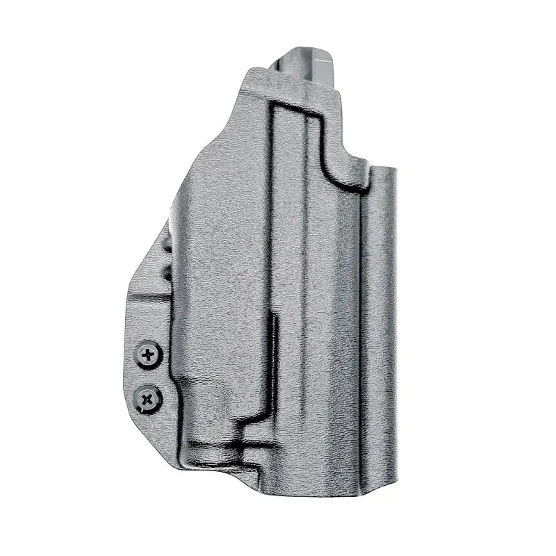 Gray plastic P365-FUSE holster for Sig Sauer with light mounted and open top design