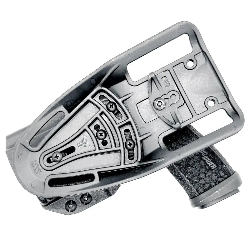 Gray polymer Sig Sauer P365-FUSE holster with adjustable retention for weapon-mounted light