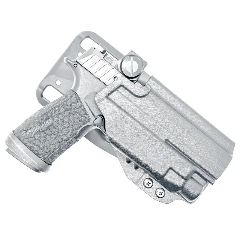 Gray Sig Sauer P365-FUSE pistol with Streamlight TLR-7 in Four Brothers Holsters holster