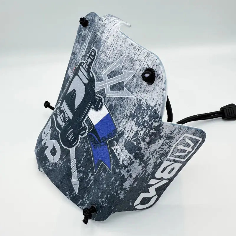 Gray and white patterned face shield for first responders, firefighters, and police teams