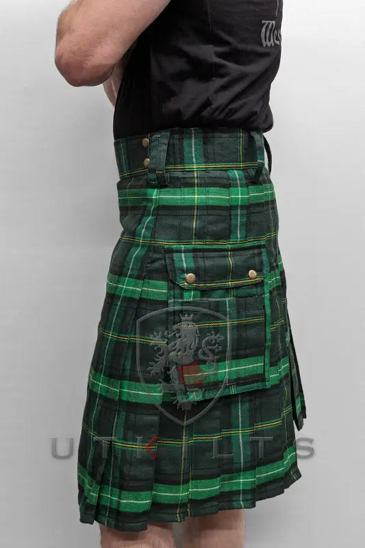 Green plaid Utility Kilt – GlenLoch for first responders, firefighter, police duties with pockets