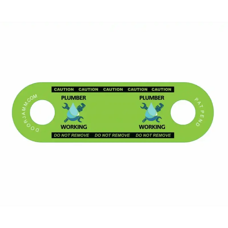 Green safety tag for Plumber Working caution on Plumber DoorJamm in 7 colors