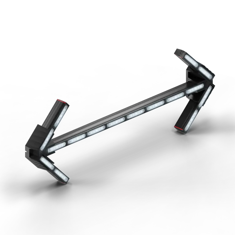 Illuminated arrow-shaped light fixture on Feniex Quantum 2.0 Arrow Board for first responders