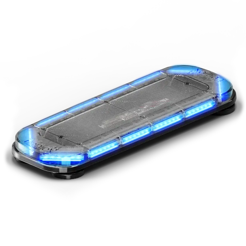Illuminated blue police light bar on Feniex Quantum 2.0 27-inch mini light bar