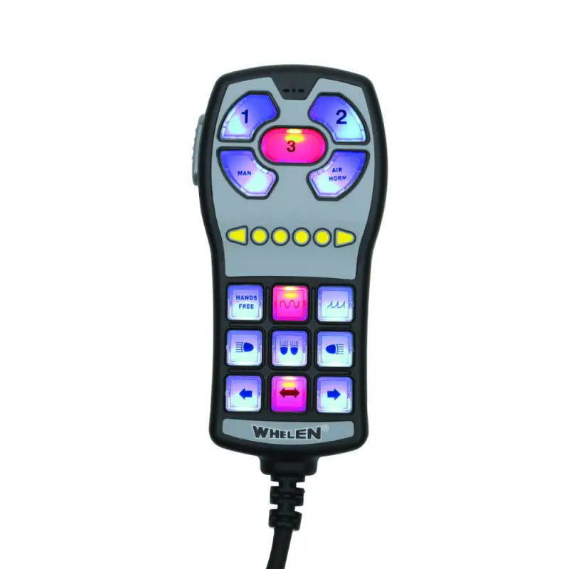 Illuminated emergency vehicle control panel of Whelen HHS3200 handheld siren for emergency response