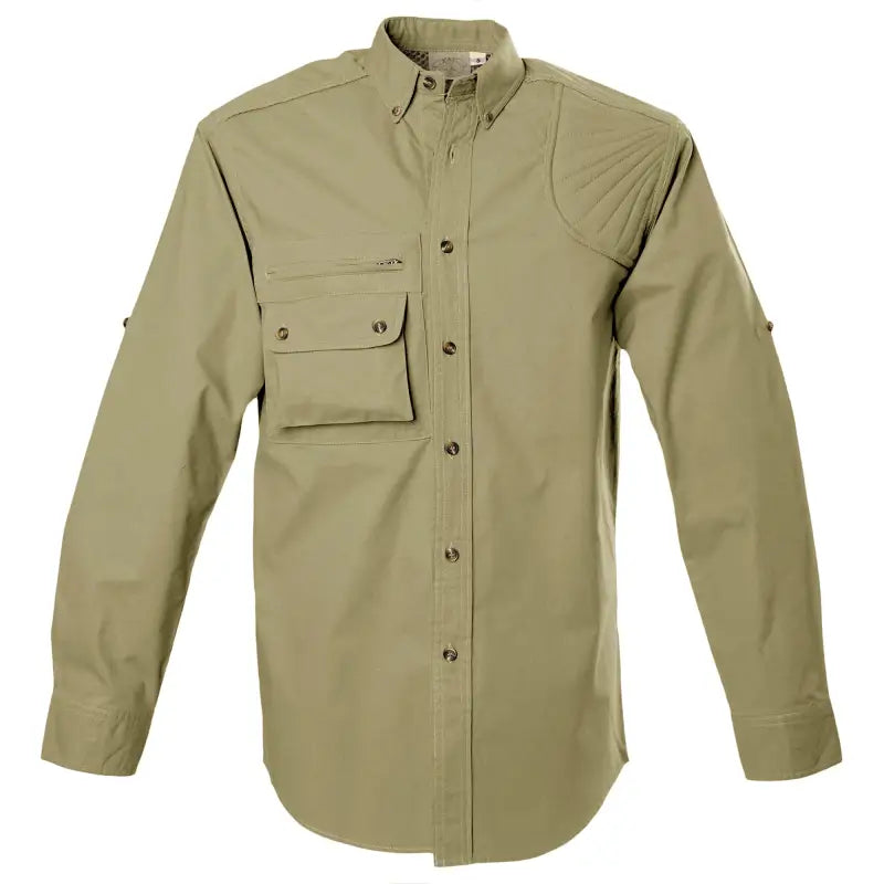 Khaki Left-Hand Hunter Shirt for Men with pockets and quilted shooter patch