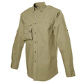 Khaki Left-Hand Hunter Shirt for Men with quilted shooter patch and roll-up sleeves