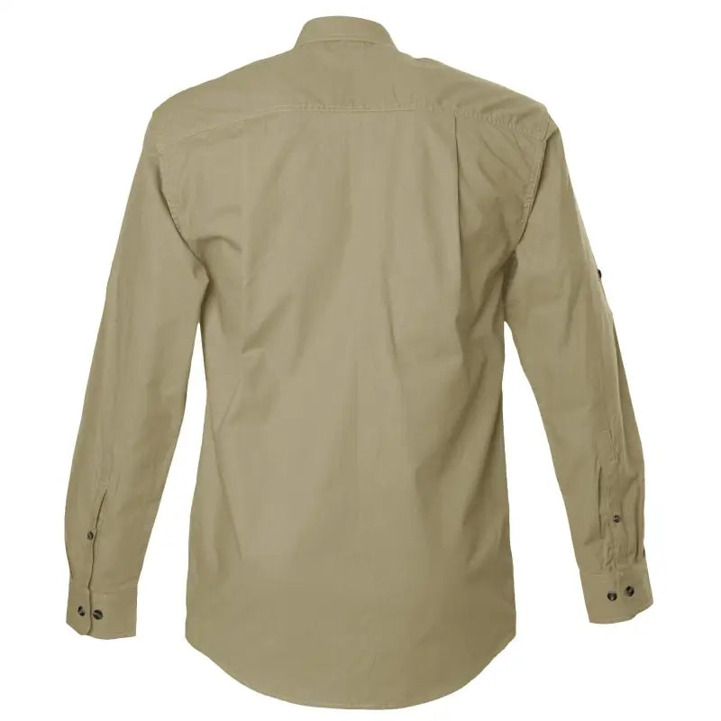 Khaki long-sleeve Safari Shirt for Men with two chest pockets to carry essential outdoor gear