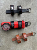 Leather flashlight holder for inverted firefighter flashlights, durable firefighter flashlight holder