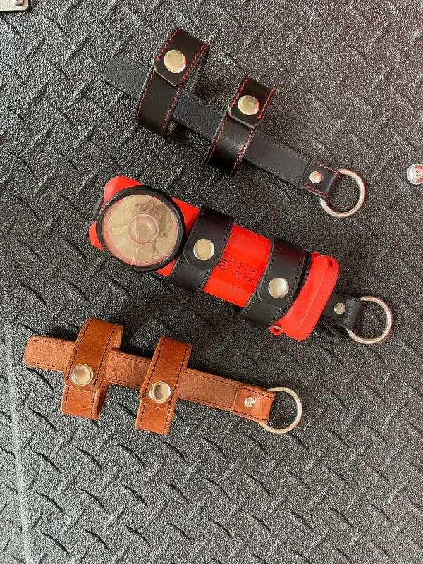 Leather keychain holder for flashlight holder, inverted firefighter flashlight holder