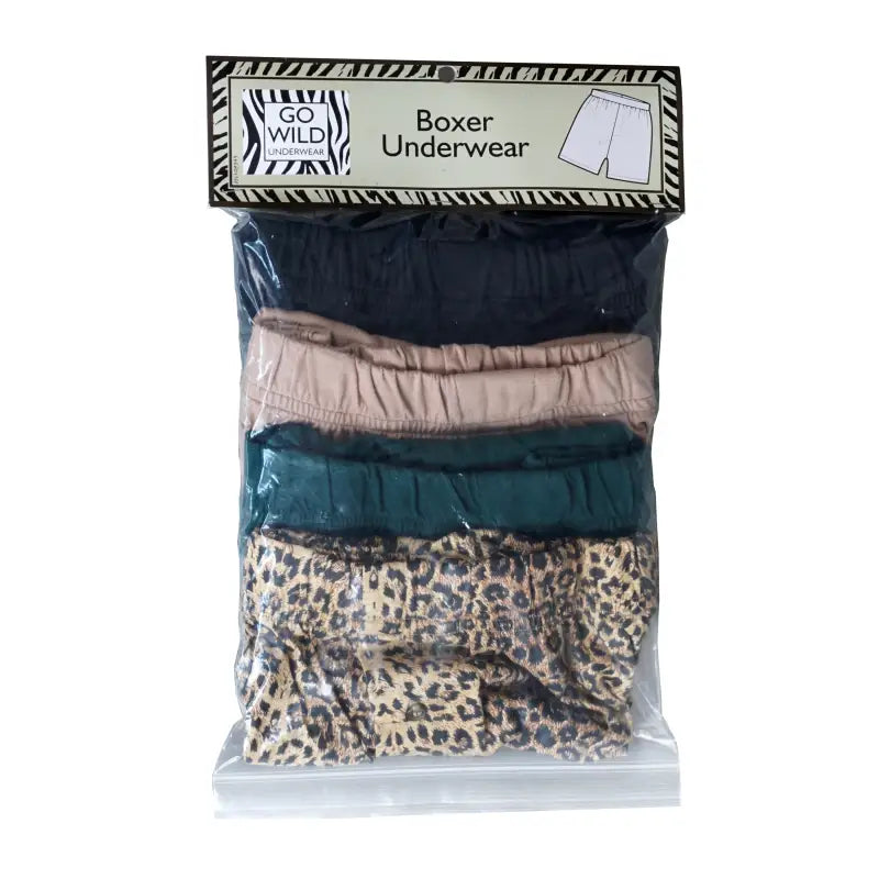 Leopard Boxer Shorts 4 Pack for Men in black, beige, green, and leopard print colors