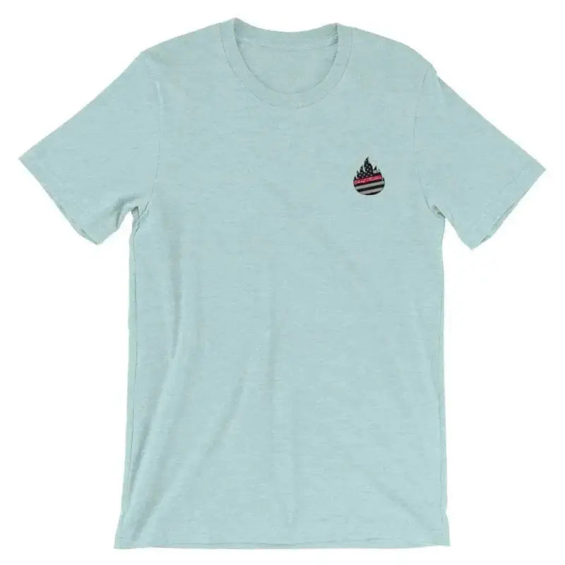 Light blue t-shirt with flame emblem, part of Signature Logo Small collection