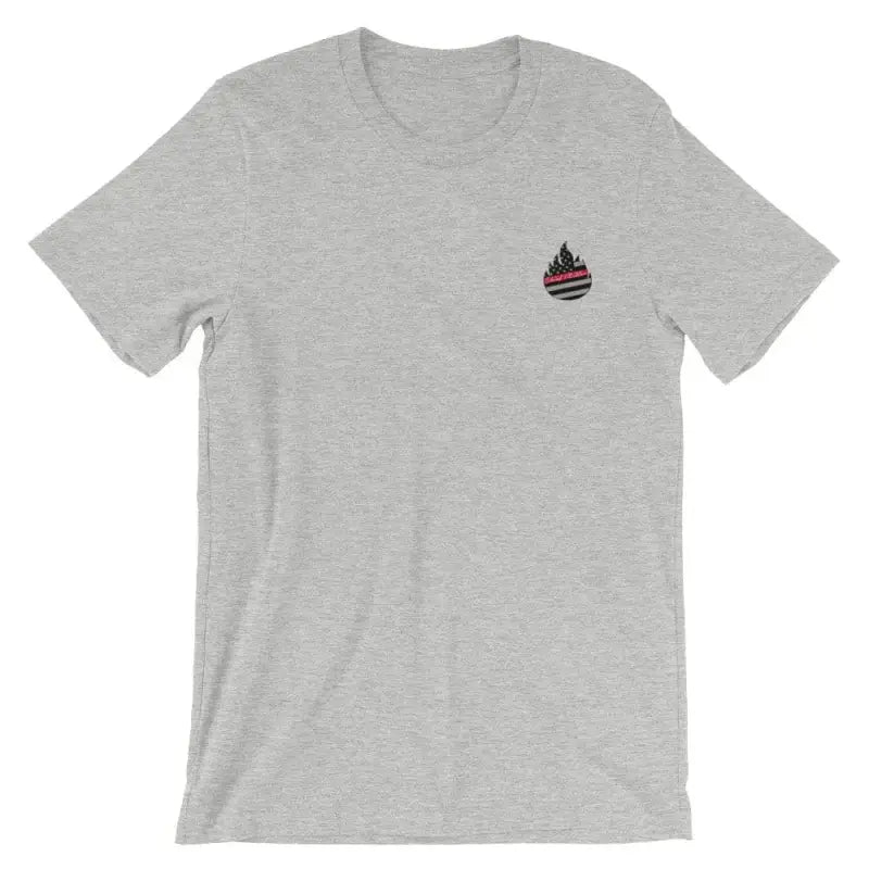 Light gray t-shirt with flame emblem, part of Signature Logo Small collection