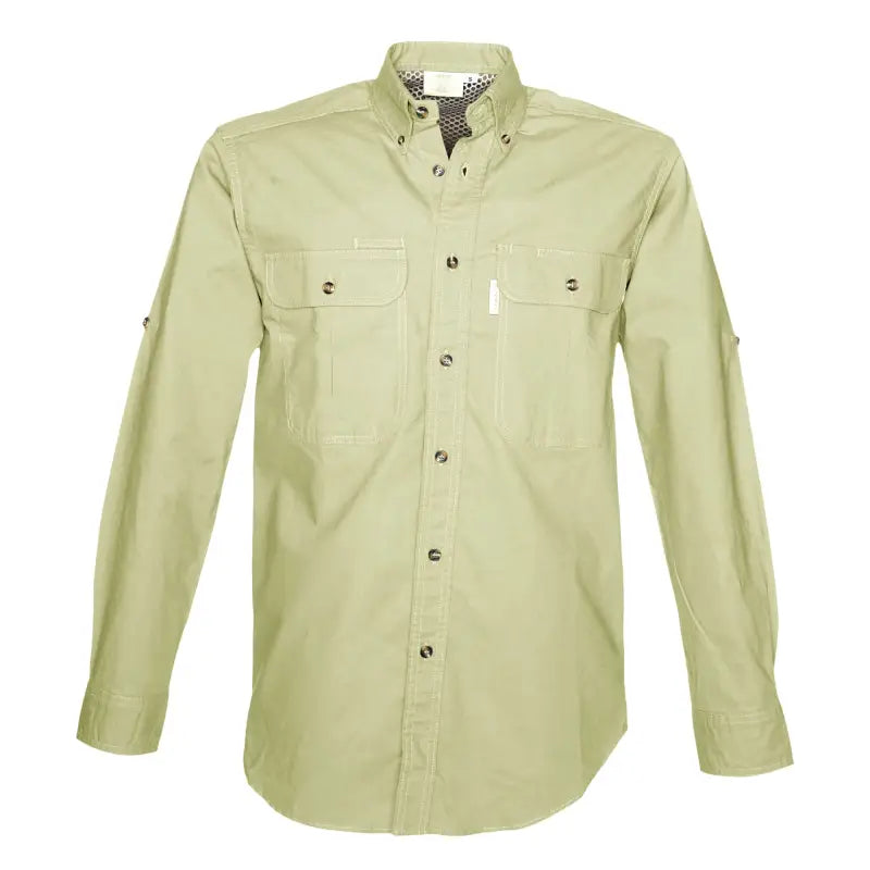 Light khaki Adventure Safari Shirt for Men with pockets and roll-up sleeves for outdoor essentials