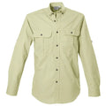 Light khaki safari shirt for men with two chest pockets and roll-up sleeves for outdoor essentials