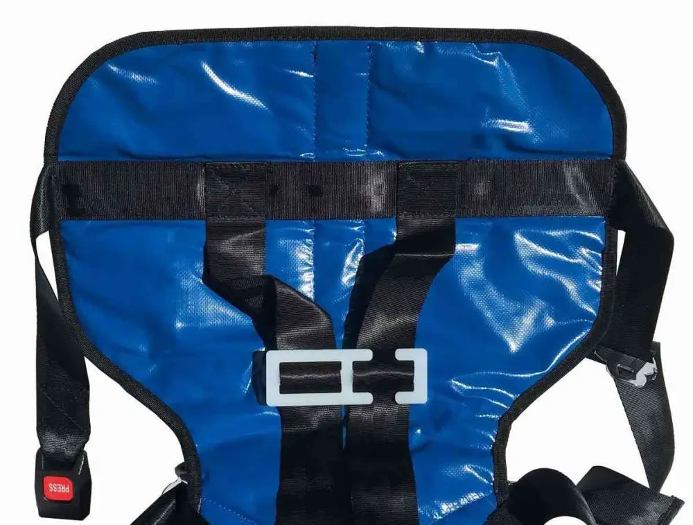 Blue and black safety harness for LINE2Design Deluxe Pedi Pediatric Child Restraint Seat