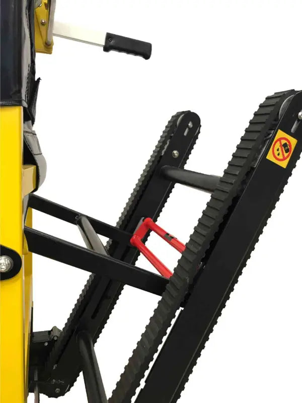 Black rubber track mechanism with red components on LINE2design-USA Emergency Evacuation Manual Track Stair Chair
