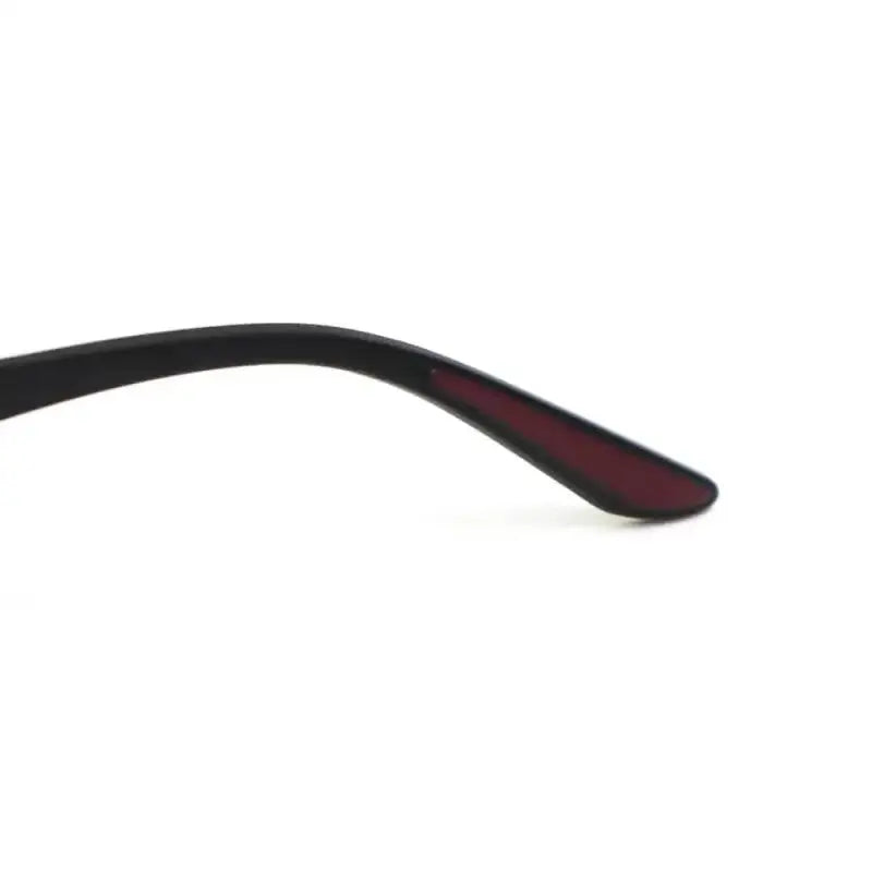 Black eyeglass temple arm with red interior lining for frontline optics and first responders