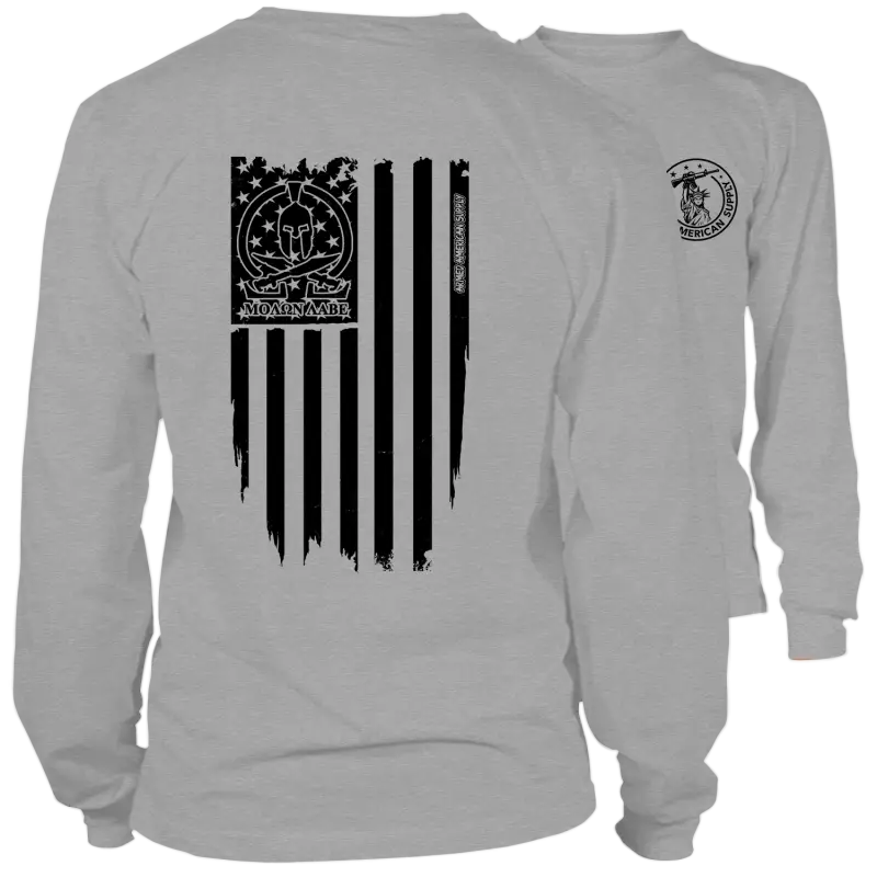 Long sleeve hi-vis t-shirt featuring the Molon Labe Ghost flag graphic design