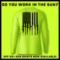 Long sleeve sun shirt featuring Rifle Flag design with hi-visibility UPF 50 protection