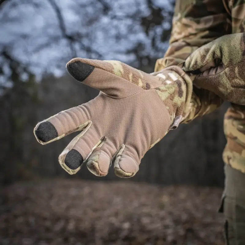 Tactical M-Tac Gloves Fleece Thinsulate in tan with reinforced fingertips for durability