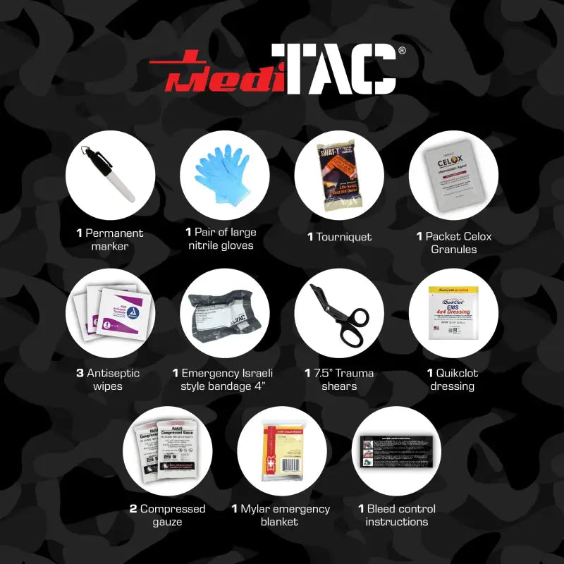 Medical first aid kit for bleeding control, ideal for first responders and firefighters