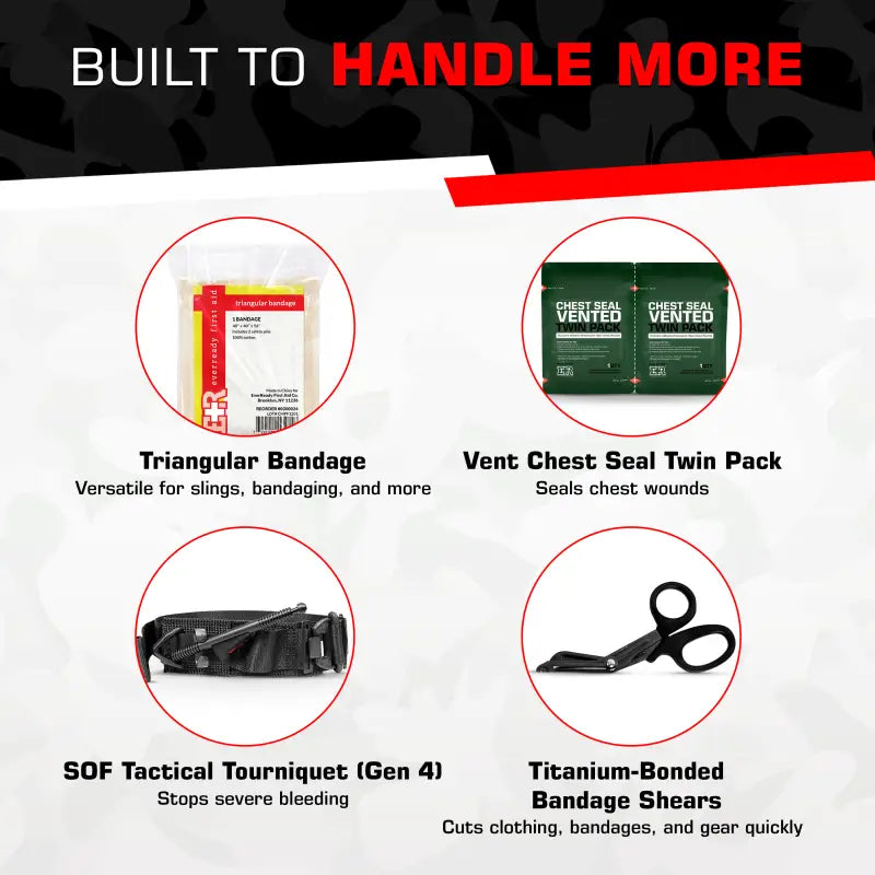 Medical supplies for emergency response in the Premium IFAK Trauma Kit – Black for first responders and firefighters