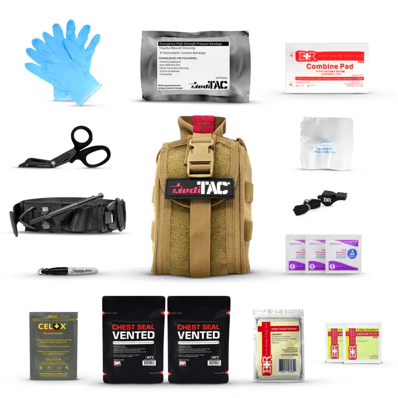 Medical trauma kit contents in Tactical IFAK Kit ideal for first responders and firefighters