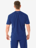 Back view of a Navy Blue Men’s Five-Pocket Scrub Top showcasing its sleek design