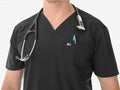 Black Men’s Five-Pocket Scrub Top with stethoscope for healthcare professionals