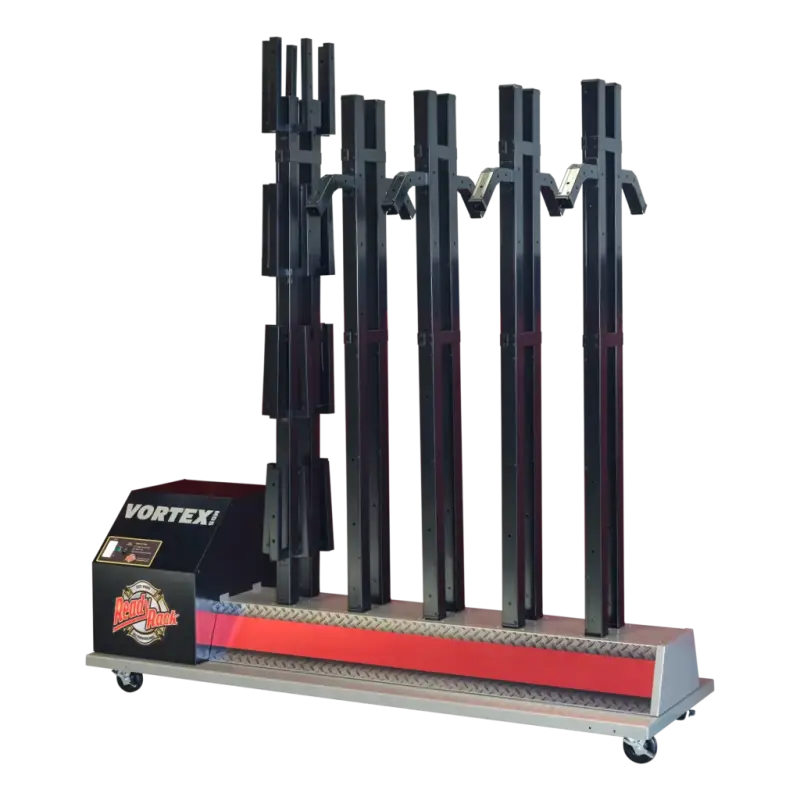 Metal frame ski rack compatible with Vortex MD5 Mobile Dryer for turnout gear uprights