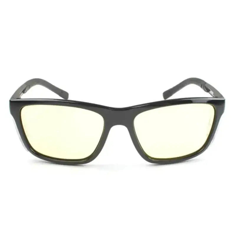 Black-framed METEL M40 Safety Glasses with yellow-tinted polycarbonate lenses