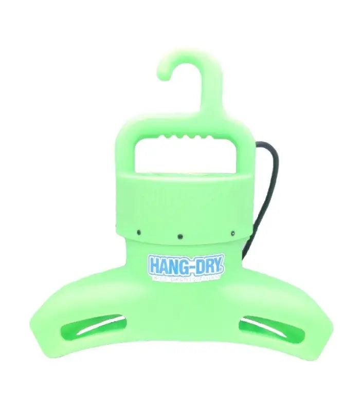 Mint green hang-dry® plastic hanger with hook design for efficient drying fan use